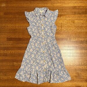 Monteau Los Angeles Women's Floral Button Down Dress Ruffle Trim‎ Small